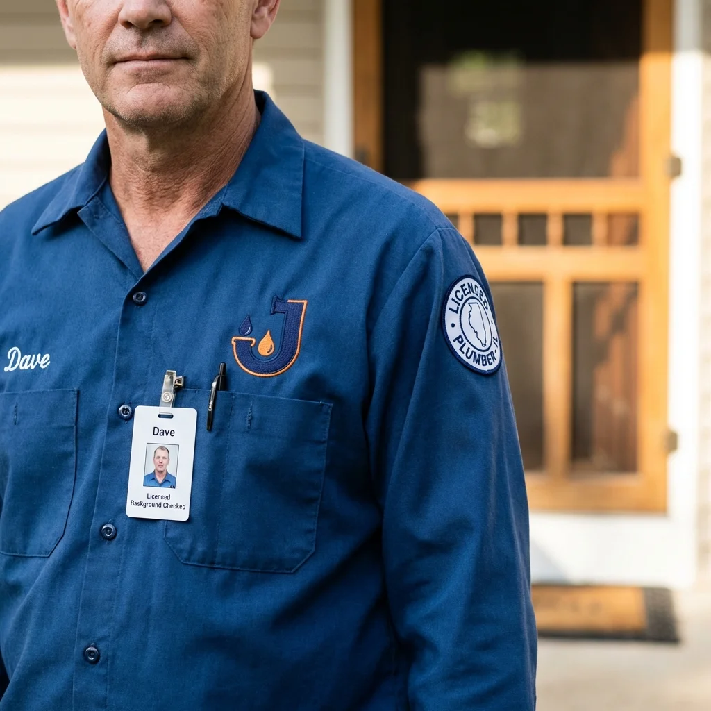 Licensed plumber showing ID badge in Philadelphia, PA