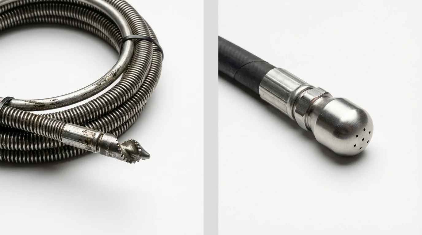 Drain snake cable and hydro jetting nozzle used for drain cleaning in Philadelphia, PA