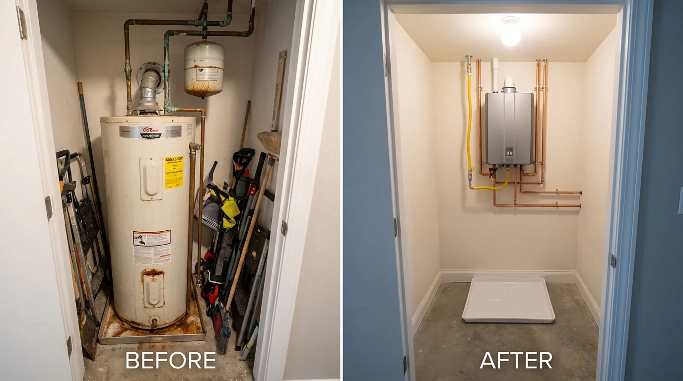 Tank water heater versus wall-mounted tankless unit comparison for Philadelphia, PA homeowners