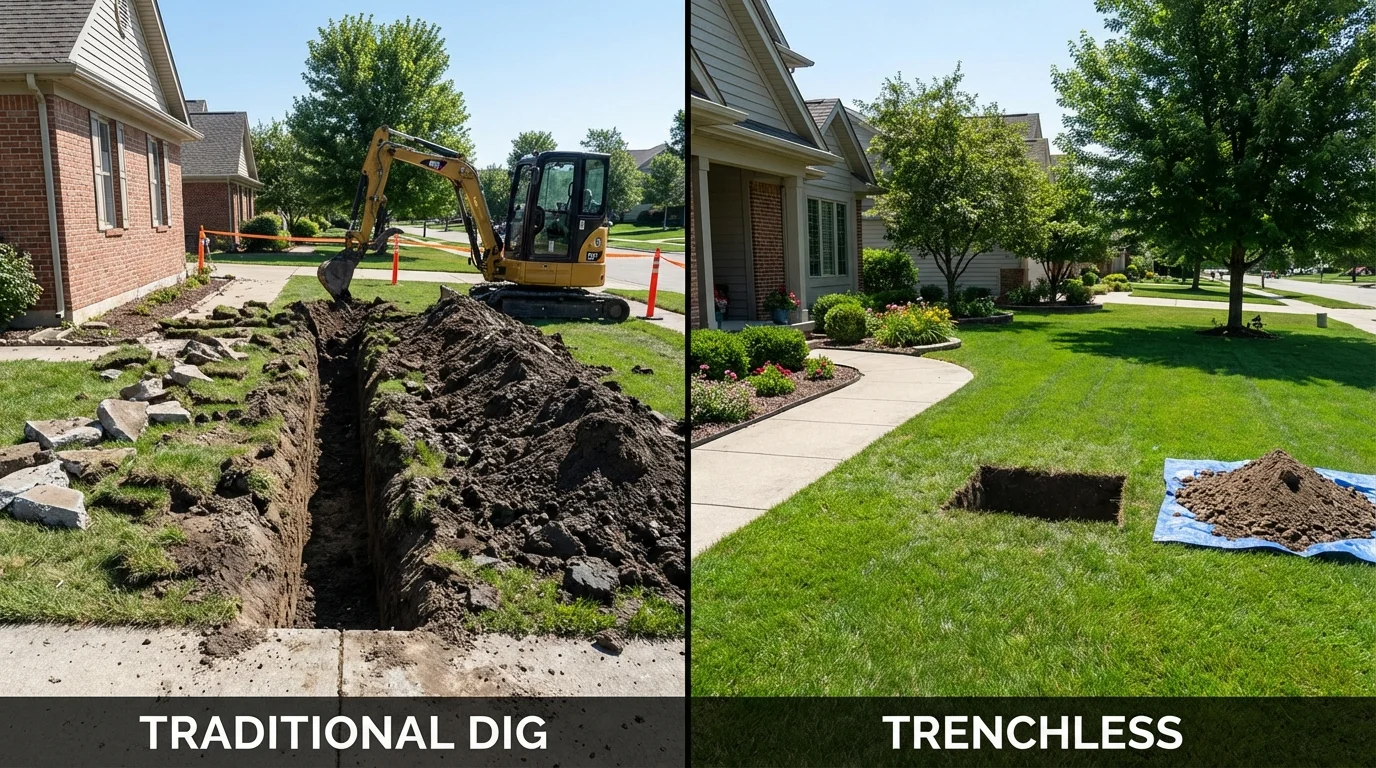 Trenchless sewer repair with minimal yard damage versus traditional excavation in Philadelphia, PA